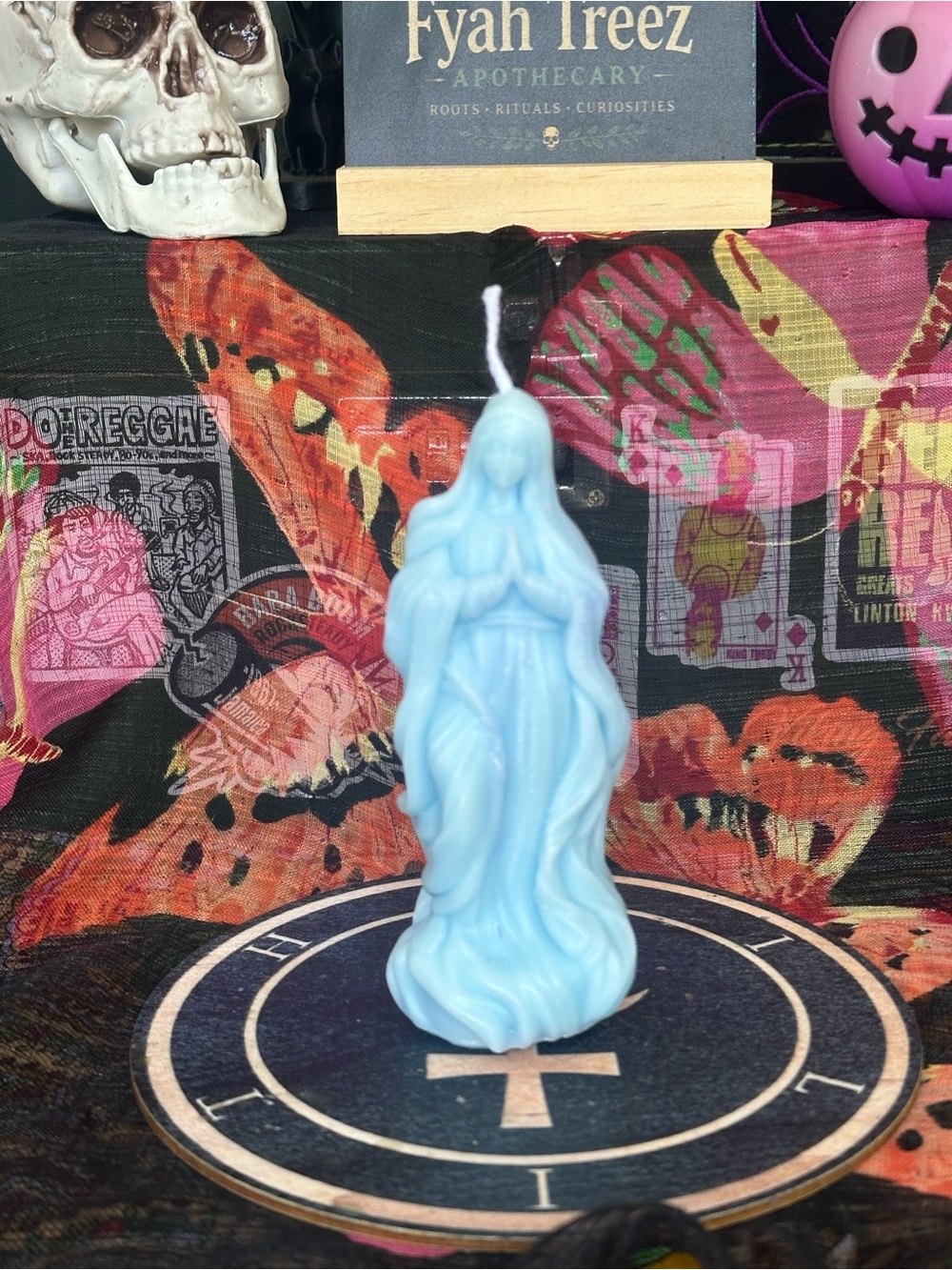Light Blue Virgin Mary Candle – La Virgen María Devotional Figure Candle